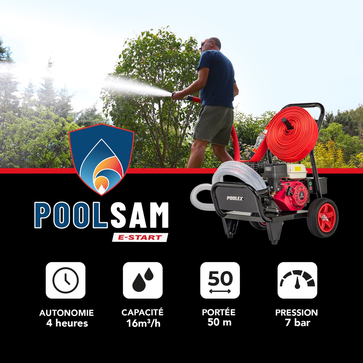 Pool Sam - Moto pompe de défense départ incendie de forêt Modèle E-Start avec démarreur électrique